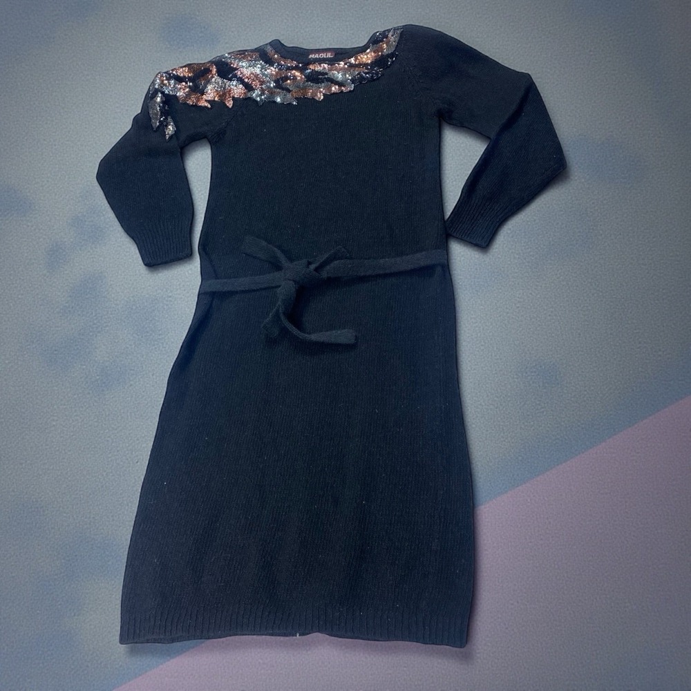 RAOUL‎ Petites Sweater Dress SM Black Sequin Silk Angora Blend Belted Party